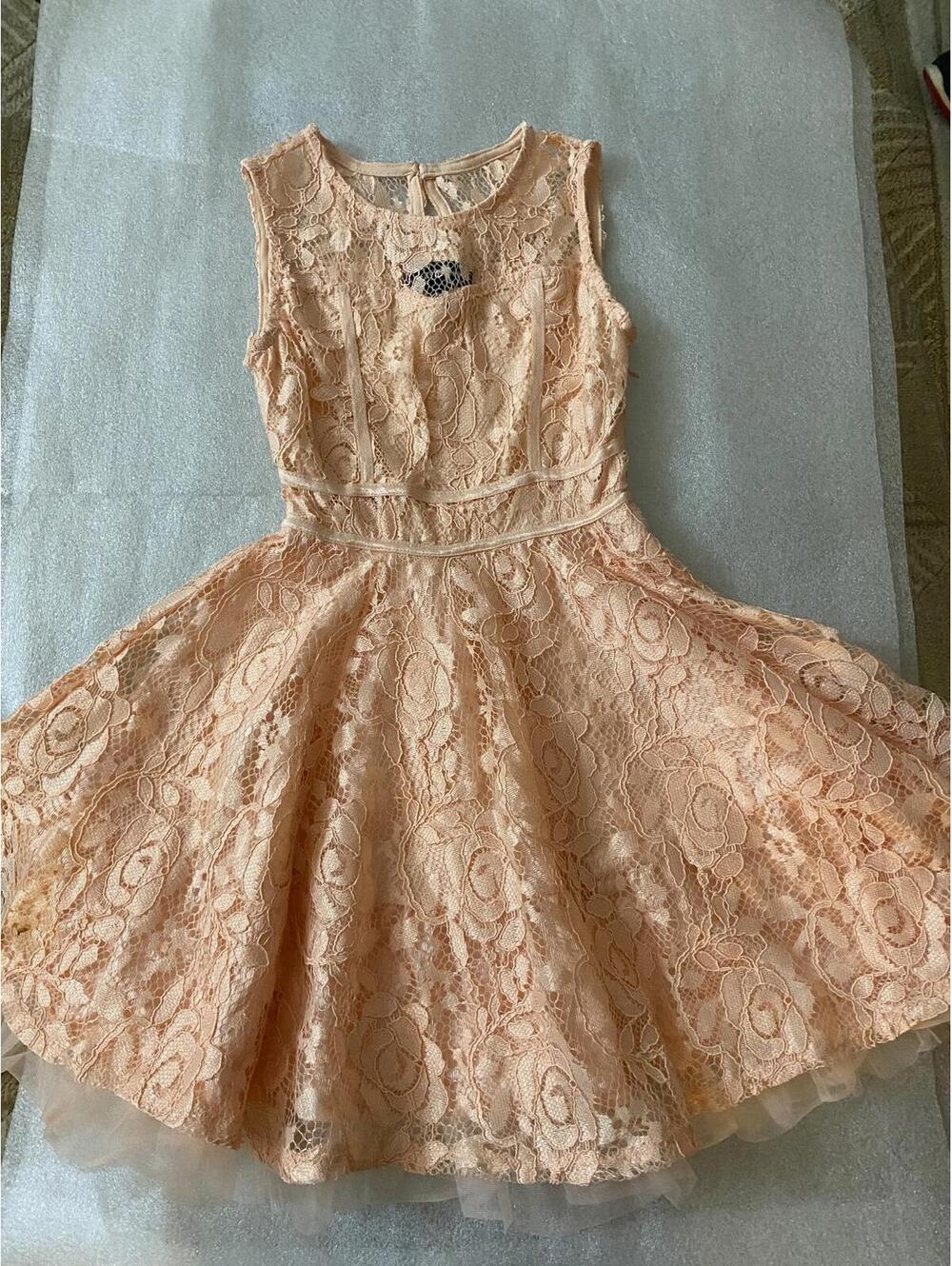 Amy Byer Peach Lace Sleeveless Fit and Flare Dress Size 8